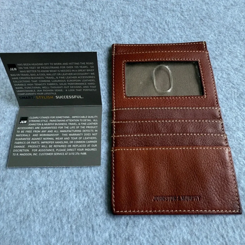 Johnston & Murphy Brown Leather Card ID‎ Case Wallet Business Travel Accessories